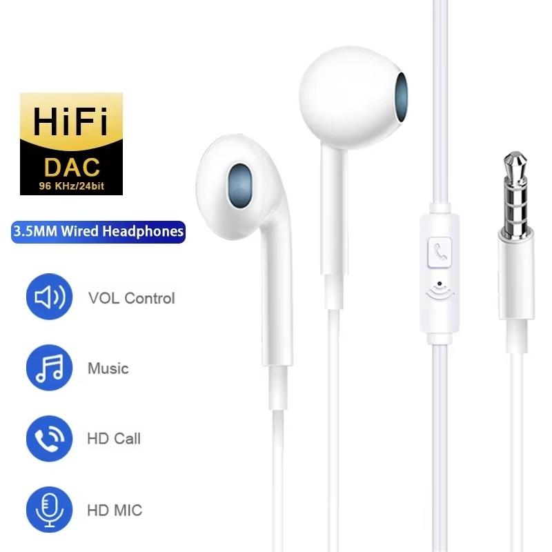 Wired Earphone Mic - Headset Berkabel Universal dengan Jack 3,5