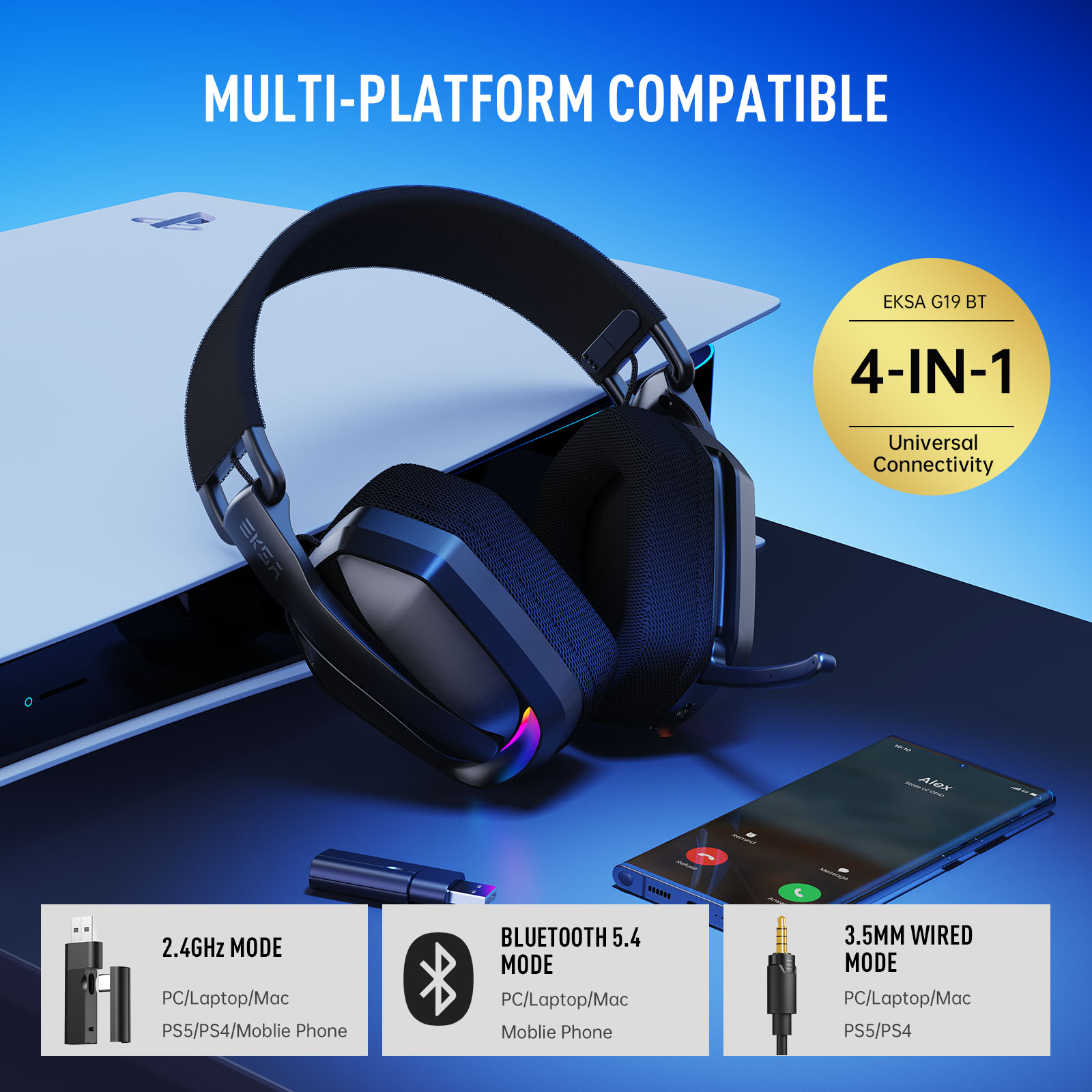 EKSA G19BT Headphone Gaming Ni - Gaming Headset Rgb ulasan dan harga